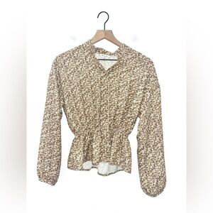 MOUSSY Brown Floral Long Sleeve Blouse Size F